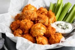 A bowl of Buffalo cauliflower bites